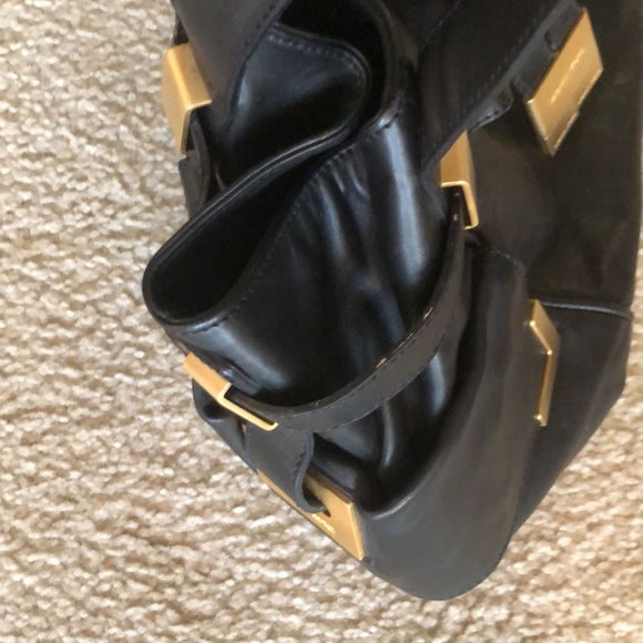 Michael Kors "Beverly" Large Black Leather Gold Hobo Satchel Tote Bag - Picture 7 of 12